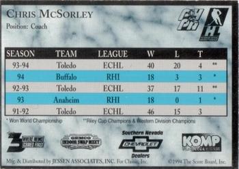 1994-95 Classic Las Vegas Thunder (IHL) #NNO Chris McSorley Back