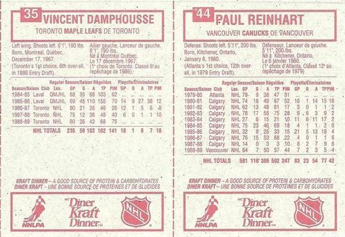 1989-90 Kraft - Panels #35 / 44 Vincent Damphousse / Paul Reinhart Back