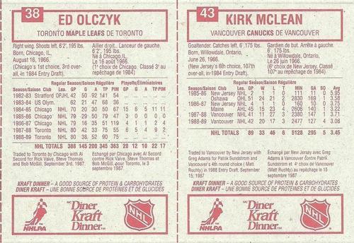 1989-90 Kraft - Panels #38 / 43 Ed Olczyk / Kirk McLean Back