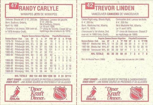 1989-90 Kraft - Panels #42 / 47 Trevor Linden / Randy Carlyle Back