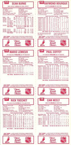 1989-90 Kraft - Panels #52-57 Raymond Bourque / Sean Burke / Paul Coffey / Mario Lemieux / Cam Neely / Rick Tocchet Back
