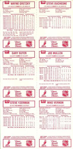 1989-90 Kraft - Panels #58-63 Steve Duschene / Wayne Gretzky / Joey Mullen / Gary Suter / Mike Vernon / Steve Yzerman Back