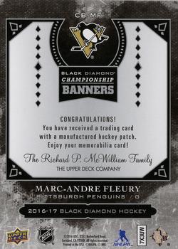 2016-17 Upper Deck Black Diamond - Championship Banners Manufactured Patch #CB-MF Marc-Andre Fleury Back