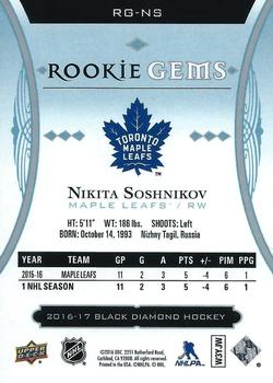 2016-17 Upper Deck Black Diamond - Rookie Gems #RG-NS Nikita Soshnikov Back