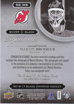 2016-17 Upper Deck Black Diamond - Silver on Black Signatures #SB-MB Martin Brodeur Back