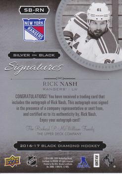 2016-17 Upper Deck Black Diamond - Silver on Black Signatures #SB-RN Rick Nash Back