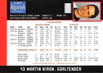 1998-99 Pepsi Rochester Americans (AHL) #5 Martin Biron Back