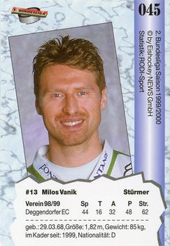 1999-00 Eishockey News 2.Bundesliga Germany #045 Milos Vanik Back