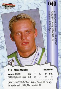 1999-00 Eishockey News 2.Bundesliga Germany #046 Marc Mundil Back