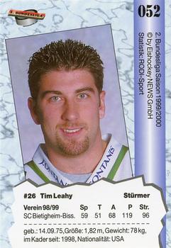 1999-00 Eishockey News 2.Bundesliga Germany #052 Tim Leahy Back