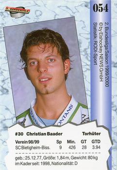 1999-00 Eishockey News 2.Bundesliga Germany #054 Christian Baader Back