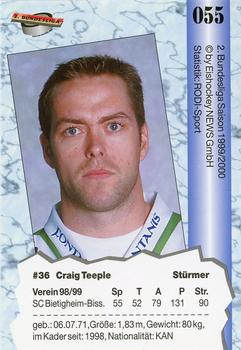 1999-00 Eishockey News 2.Bundesliga Germany #055 Craig Teeple Back