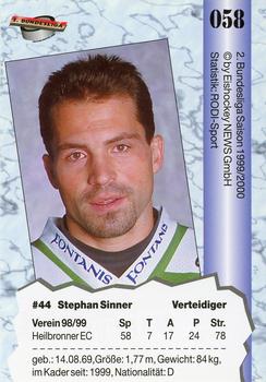 1999-00 Eishockey News 2.Bundesliga Germany #058 Stephan Sinner Back