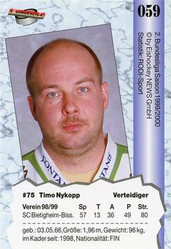 1999-00 Eishockey News 2.Bundesliga Germany #059 Timo Nykopp Back