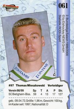1999-00 Eishockey News 2.Bundesliga Germany #061 Tomasz Mieszkowski Back