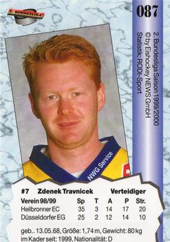 1999-00 Eishockey News 2.Bundesliga Germany #087 Zdenek Travnicek Back