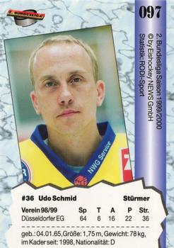1999-00 Eishockey News 2.Bundesliga Germany #097 Udo Schmid Back