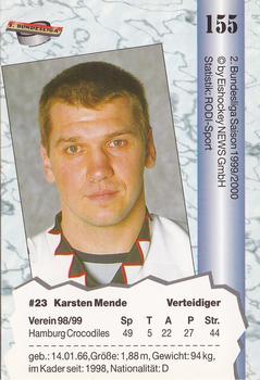 1999-00 Eishockey News 2.Bundesliga Germany #155 Karsten Mende Back