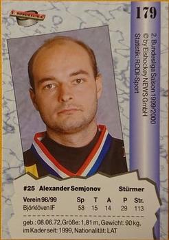 1999-00 Eishockey News 2.Bundesliga Germany #179 Alexander Semyonov Back