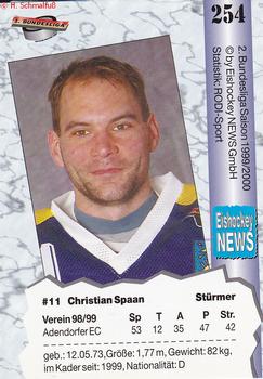 1999-00 Eishockey News 2.Bundesliga Germany #254 Christian Spaan Back