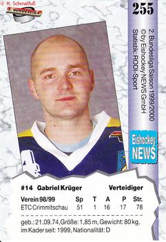 1999-00 Eishockey News 2.Bundesliga Germany #255 Gabriel Krüger Back