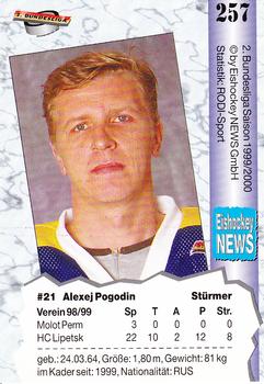1999-00 Eishockey News 2.Bundesliga Germany #257 Alexei Pogodin Back