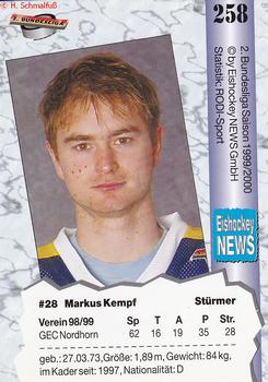 1999-00 Eishockey News 2.Bundesliga Germany #258 Markus Kempf Back