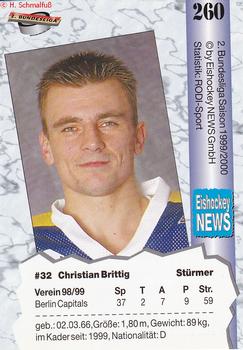 1999-00 Eishockey News 2.Bundesliga Germany #260 Christian Brittig Back