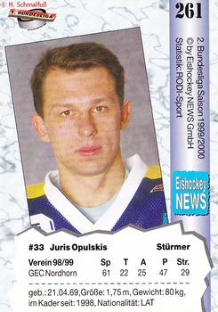 1999-00 Eishockey News 2.Bundesliga Germany #261 Juris Opulskis Back
