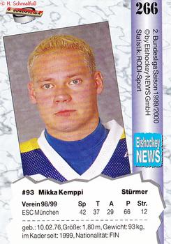 1999-00 Eishockey News 2.Bundesliga Germany #266 Mikka Kemppi Back