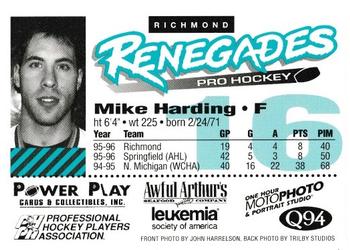 1996-97 Power Play Richmond Renegades (ECHL) #NNO Mike Harding Back