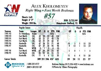 1999-00 Roox Fort Worth Brahmas (WPHL) #001310-18T Alex Kholomeyev Back