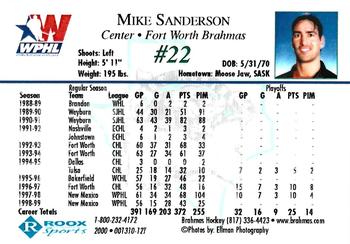 1999-00 Roox Fort Worth Brahmas (WPHL) #001310-12T Mike Sanderson Back