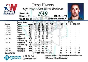 1999-00 Roox Fort Worth Brahmas (WPHL) #001310-16T Ross Harris Back