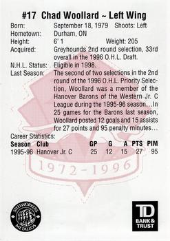 1996-97 TD Bank Sault Ste. Marie Greyhounds (OHL) #NNO Chad Woollard Back