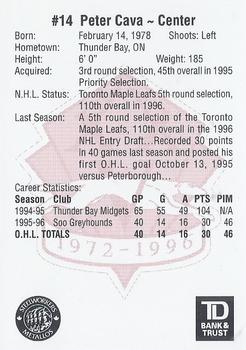 1996-97 TD Bank Sault Ste. Marie Greyhounds (OHL) - Autograph #NNO Peter Cava Back