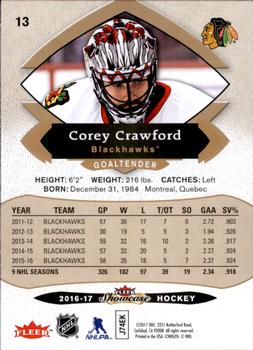 2016-17 Fleer Showcase #13 Corey Crawford Back