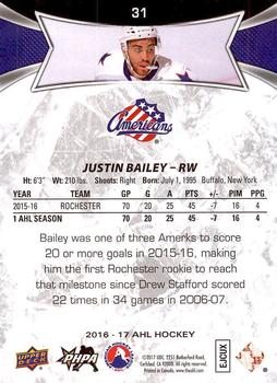 2016-17 Upper Deck AHL #31 Justin Bailey Back