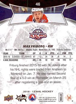 2016-17 Upper Deck AHL #46 Max Friberg Back