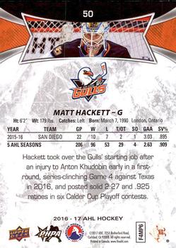 2016-17 Upper Deck AHL #50 Matt Hackett Back