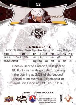 2016-17 Upper Deck AHL #52 T.J. Hensick Back