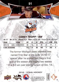 2016-17 Upper Deck AHL #91 Corey Tropp Back