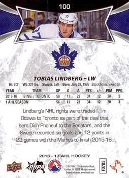 2016-17 Upper Deck AHL #100 Tobias Lindberg Back