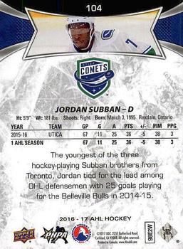 2016-17 Upper Deck AHL #104 Jordan Subban Back