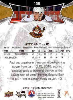 2016-17 Upper Deck AHL #126 Nick Paul Back