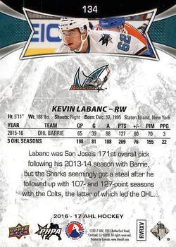 2016-17 Upper Deck AHL #134 Kevin Labanc Back