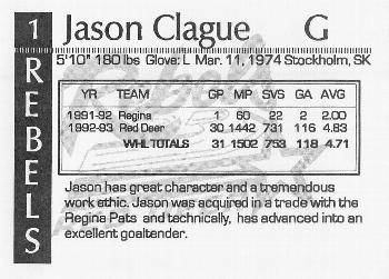 1993-94 Red Deer Rebels (WHL) #NNO Jason Clague Back