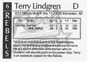 1993-94 Red Deer Rebels (WHL) #NNO Terry Lindgren Back