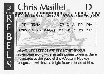 1993-94 Red Deer Rebels (WHL) #NNO Chris Maillet Back