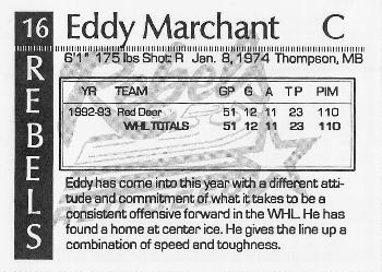 1993-94 Red Deer Rebels (WHL) #NNO Eddy Marchant Back